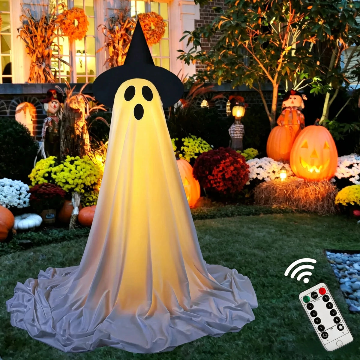 Hanging Ghost Halloween Decoration with String Lights