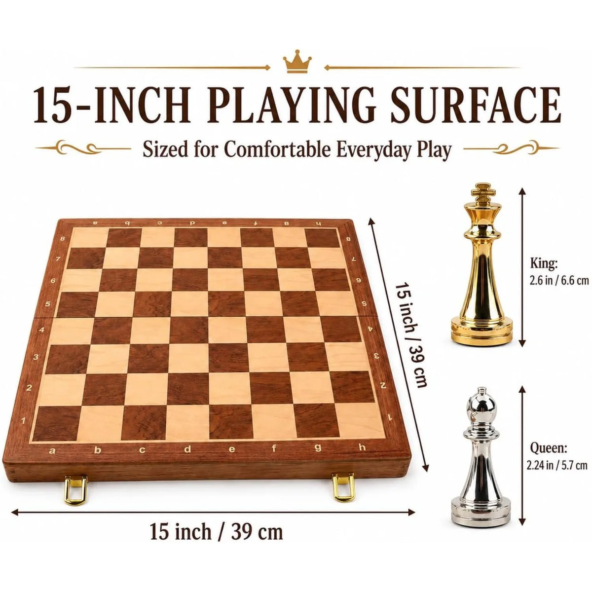 15in Folding Chess Set – Metal Pieces & Wood Board