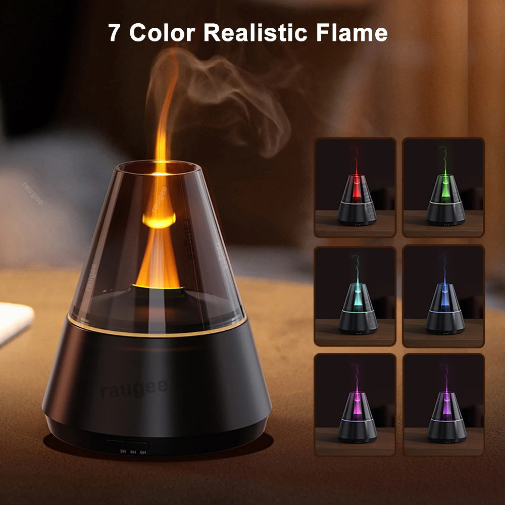 Flame Aroma Diffuser & Humidifier – Mini USB Essential Oil Mist with Night Light