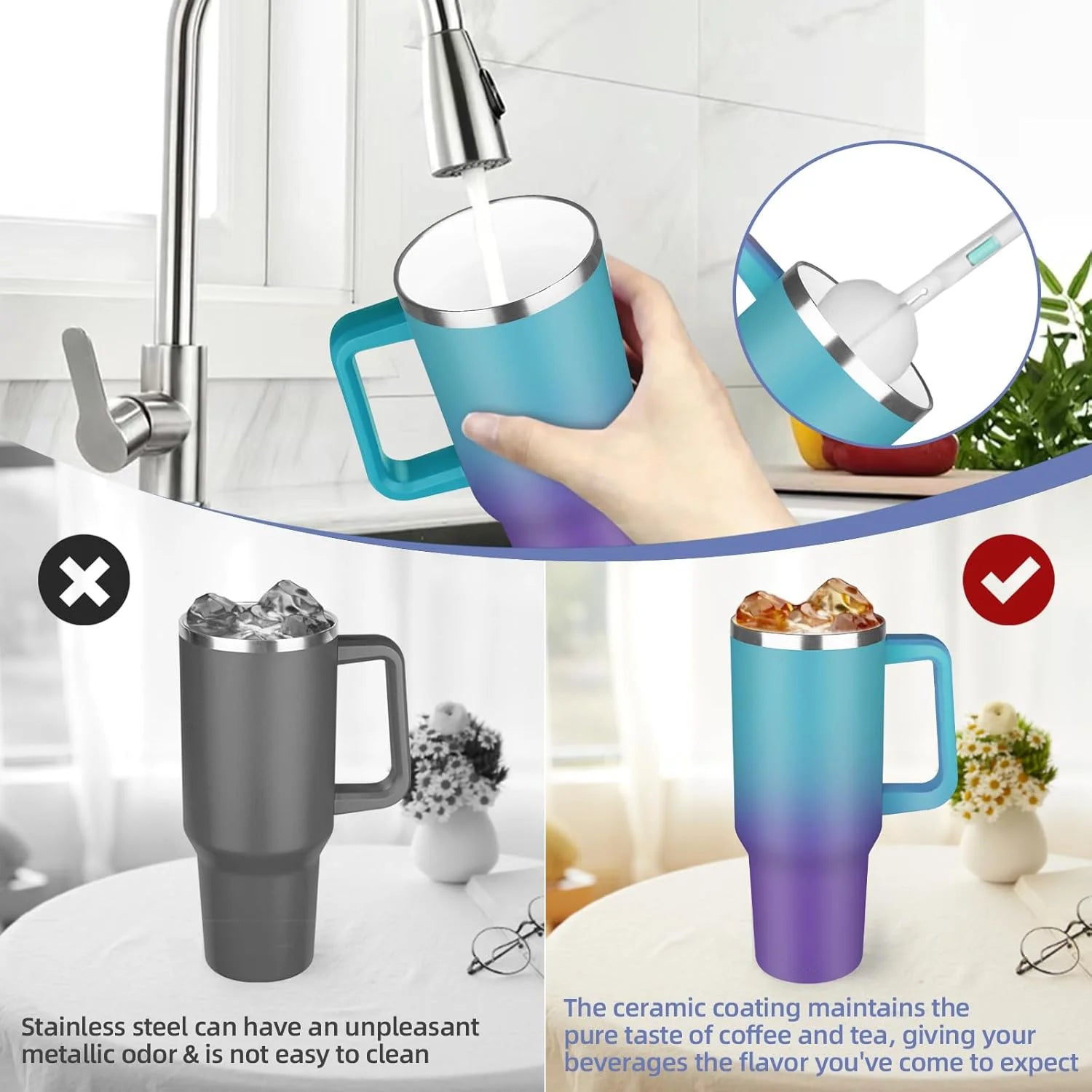 Sports 40oz Tumbler with Handle and 2 Straws, 2in 1 Lid Insulated Water Bottle Stainless Steel for Cold And Hot, Insulated Water Bottle Carrier Bag for Travel Coffee Mug Cup, Perfect for Men And Wowen Gifts