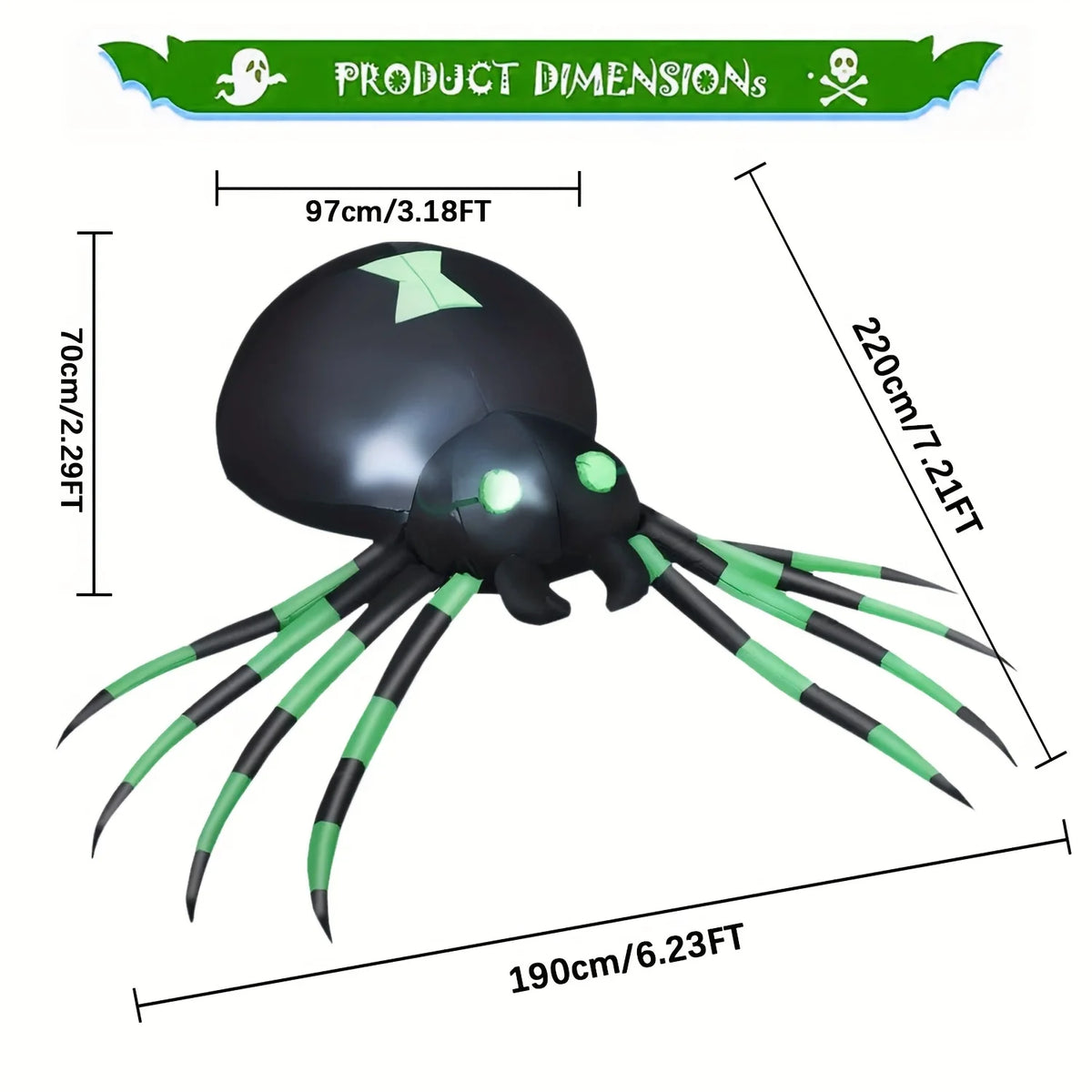 7.2ft Inflatable LED Spider – Halloween Yard Decor
