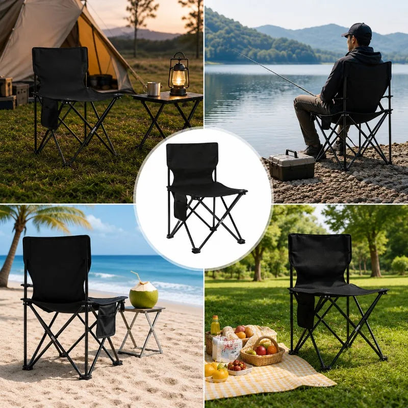 Portable Folding Camping Chair Outdoor Fishing Picnic Beach Chair Oxford Cloth Seat with Side Pocket Lightweight Travel Chair