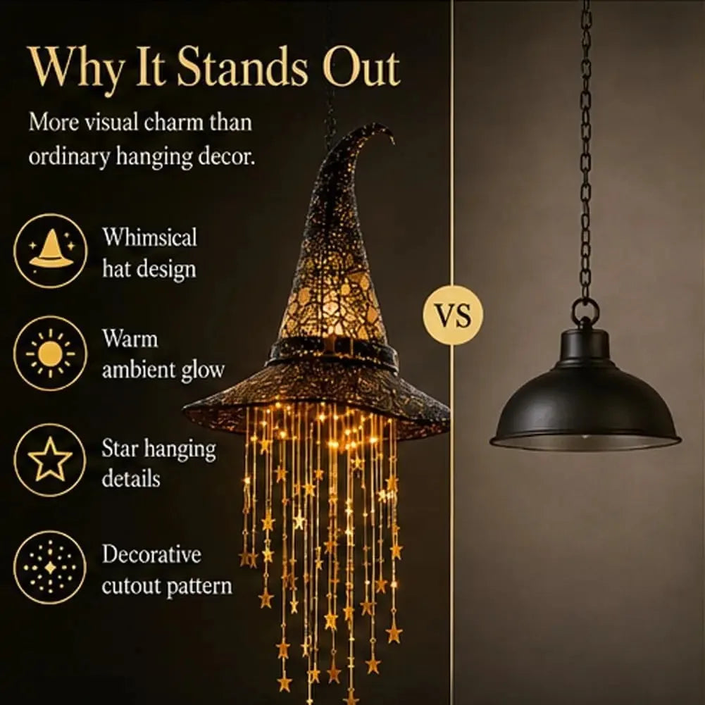 Lighted Witch Hat Hanging Halloween Ornament