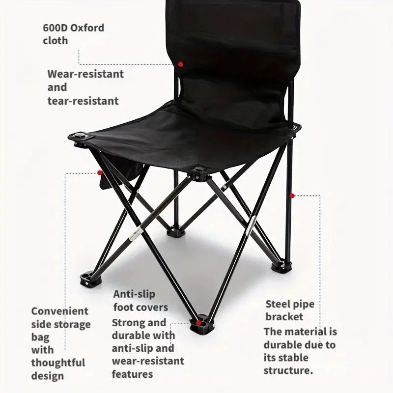 Portable Folding Camping Chair Outdoor Fishing Picnic Beach Chair Oxford Cloth Seat with Side Pocket Lightweight Travel Chair
