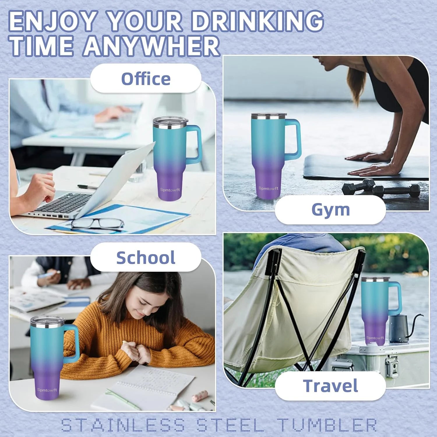 Sports 40oz Tumbler with Handle and 2 Straws, 2in 1 Lid Insulated Water Bottle Stainless Steel for Cold And Hot, Insulated Water Bottle Carrier Bag for Travel Coffee Mug Cup, Perfect for Men And Wowen Gifts