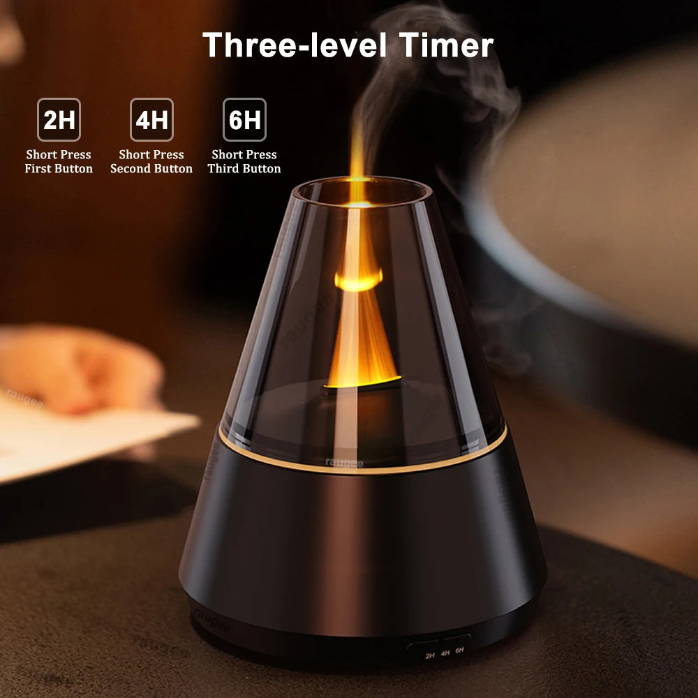 Flame Aroma Diffuser & Humidifier – Mini USB Essential Oil Mist with Night Light