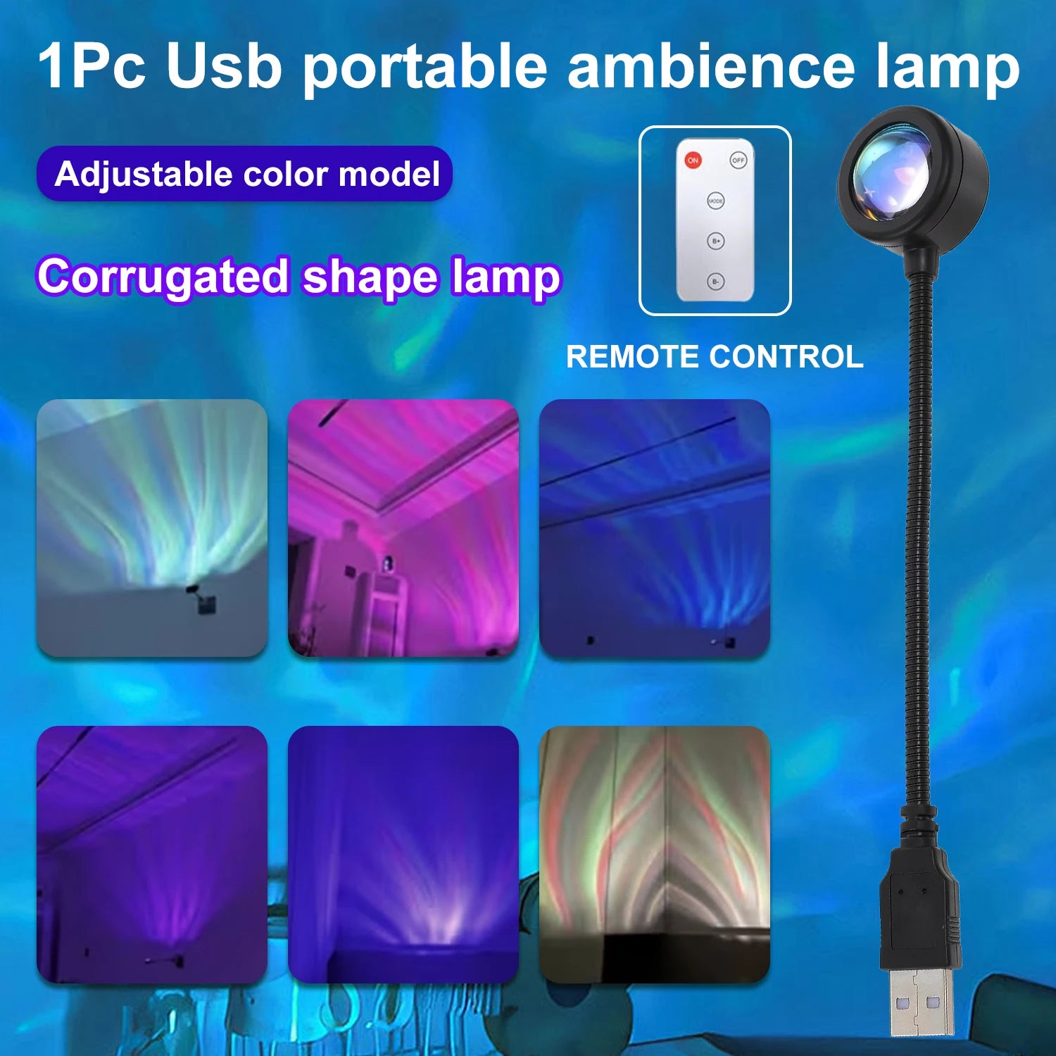 1-Pack Sunset Light, USB Projector Seven-Color Light, Seven-Color Water Ripple Light, LED Projector Night Light, Photo Background Light, Romantic Mood Light, Night Light, Room Decoration, Game Room Sunset Light Background, Ho