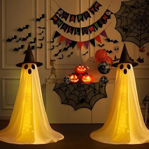 Hanging Ghost Halloween Decoration with String Lights