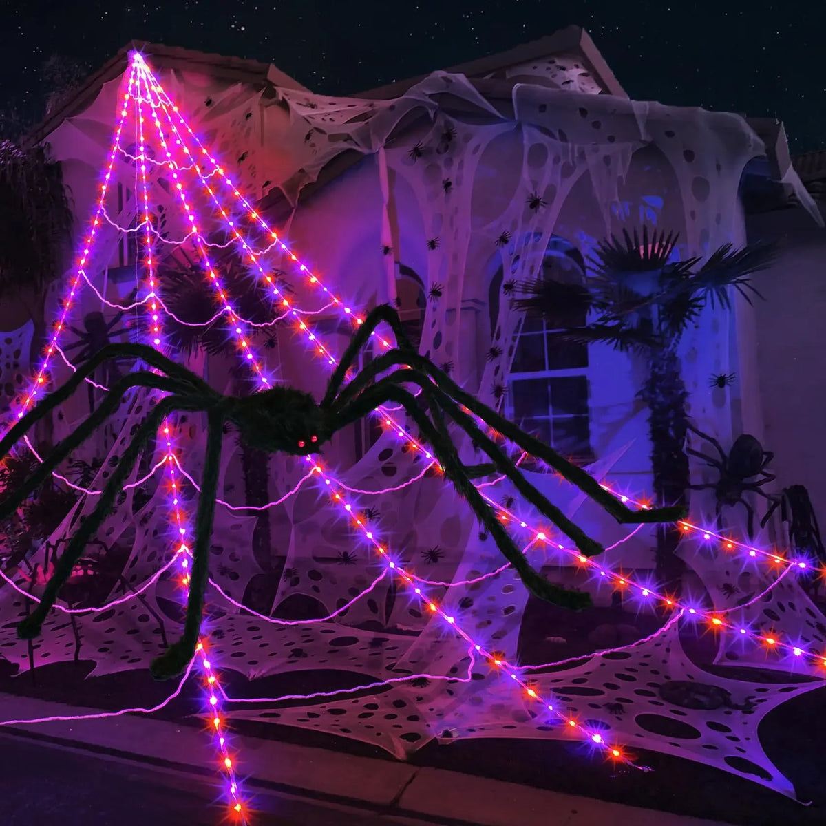 LED Spider Web Lights – 250 LEDs, 8 Modes, 5m