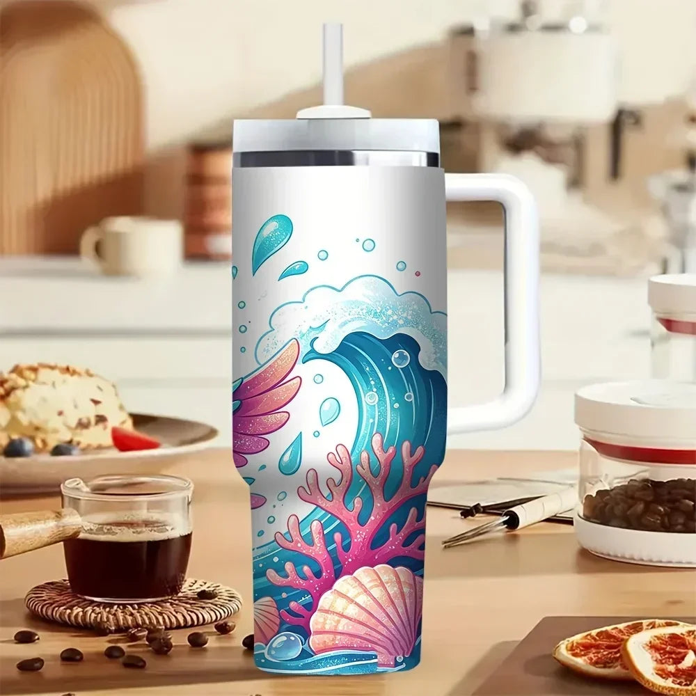 40oz Ocean Wave Print Tumbler with Handle