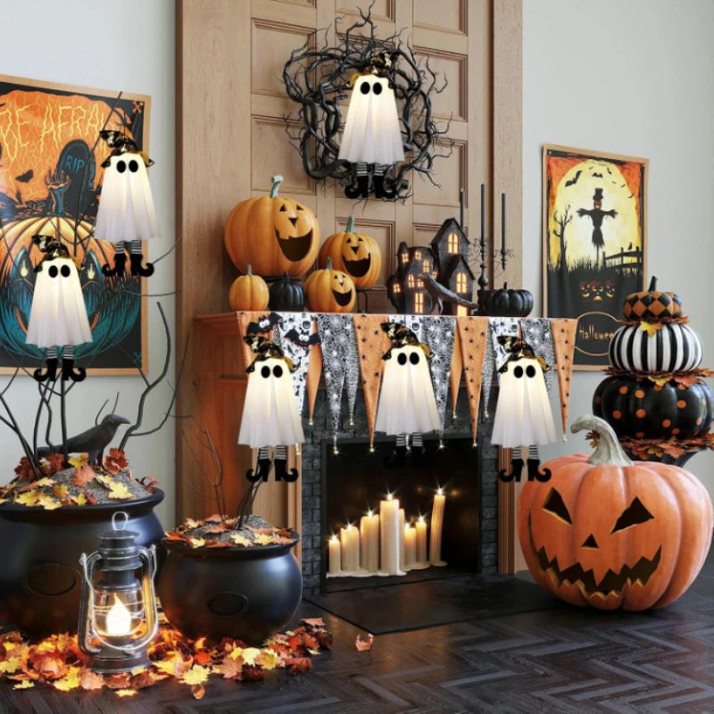 LED Witch & Ghost Hanging Halloween Ornaments