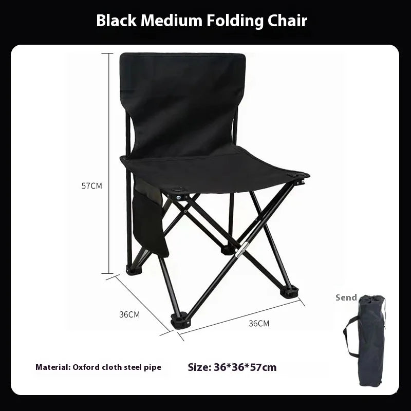 Portable Folding Camping Chair Outdoor Fishing Picnic Beach Chair Oxford Cloth Seat with Side Pocket Lightweight Travel Chair