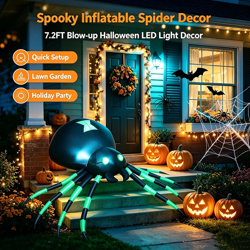 7.2ft Inflatable LED Spider – Halloween Yard Decor
