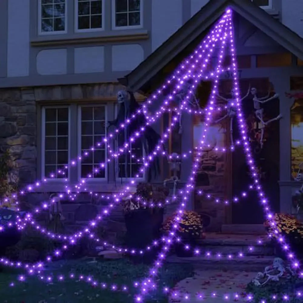 LED Spider Web Lights – 250 LEDs, 8 Modes, 5m