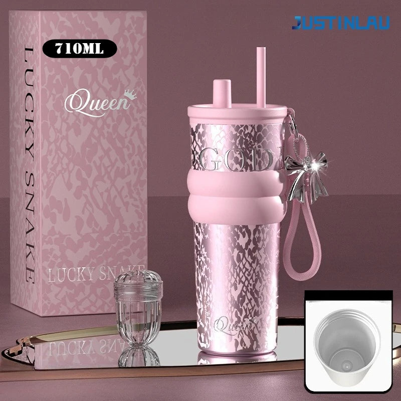Aurora Goddess Ceramic-Coated Thermos Cup with Strap – 710ml