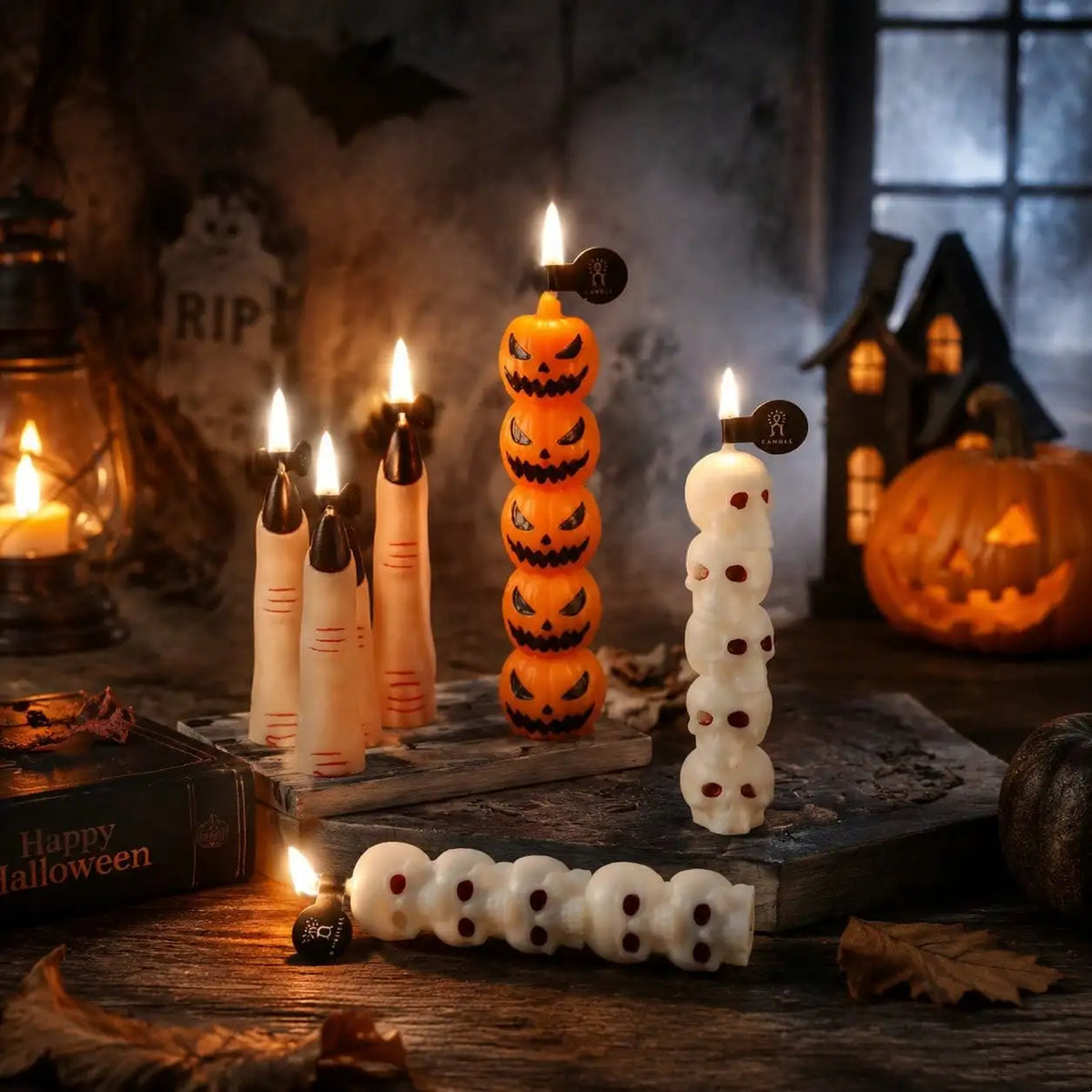 Halloween Scented Soy Candle Set – Skull & Pumpkin