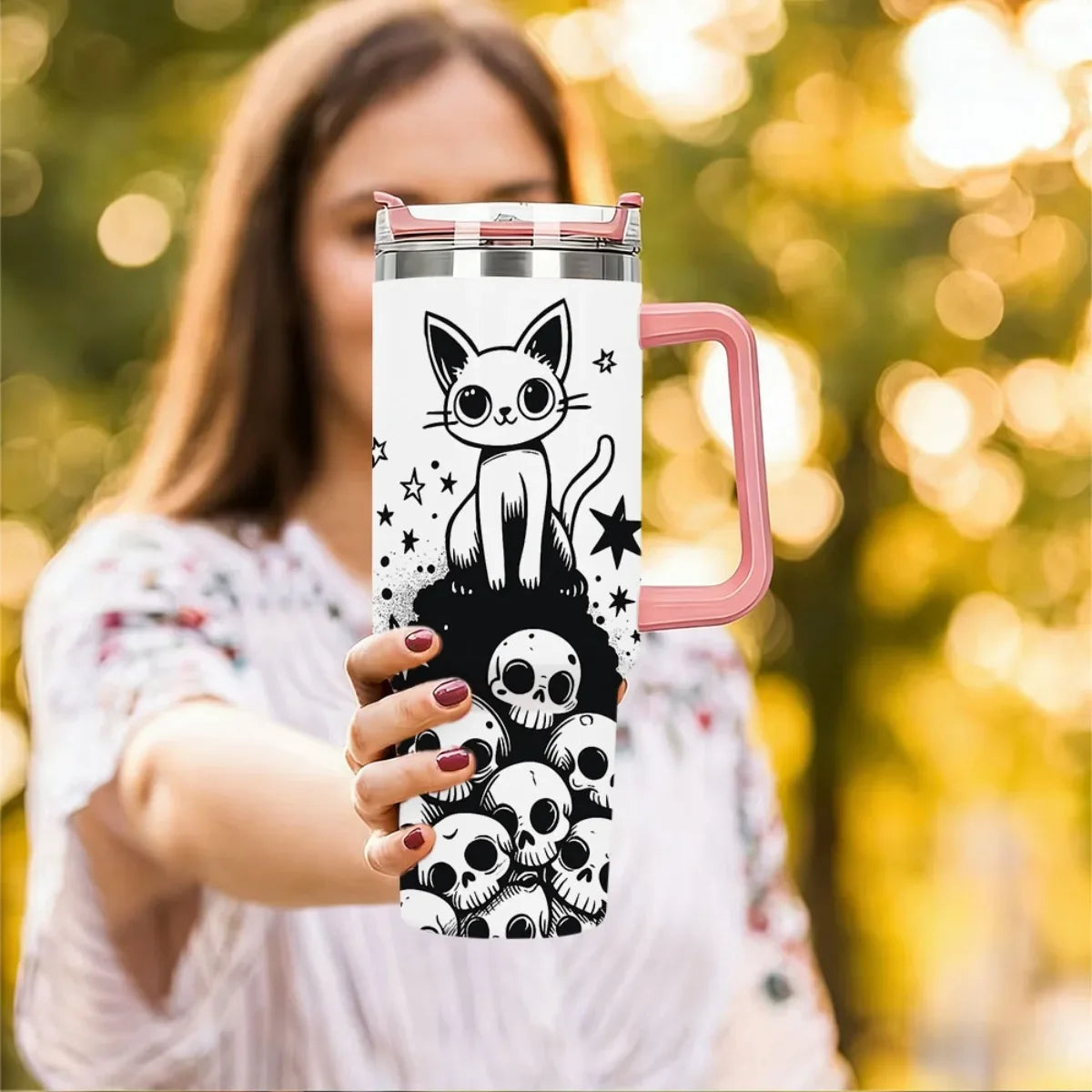 1pc 40oz Stainless Steel Double Wall Vacuum Insulated Coffee Cup Second Generation Handle Third Generation Lock Lid with Straw and Cap Summer Cool Keeping Tumbler Hand Wash Only Reusable Sui