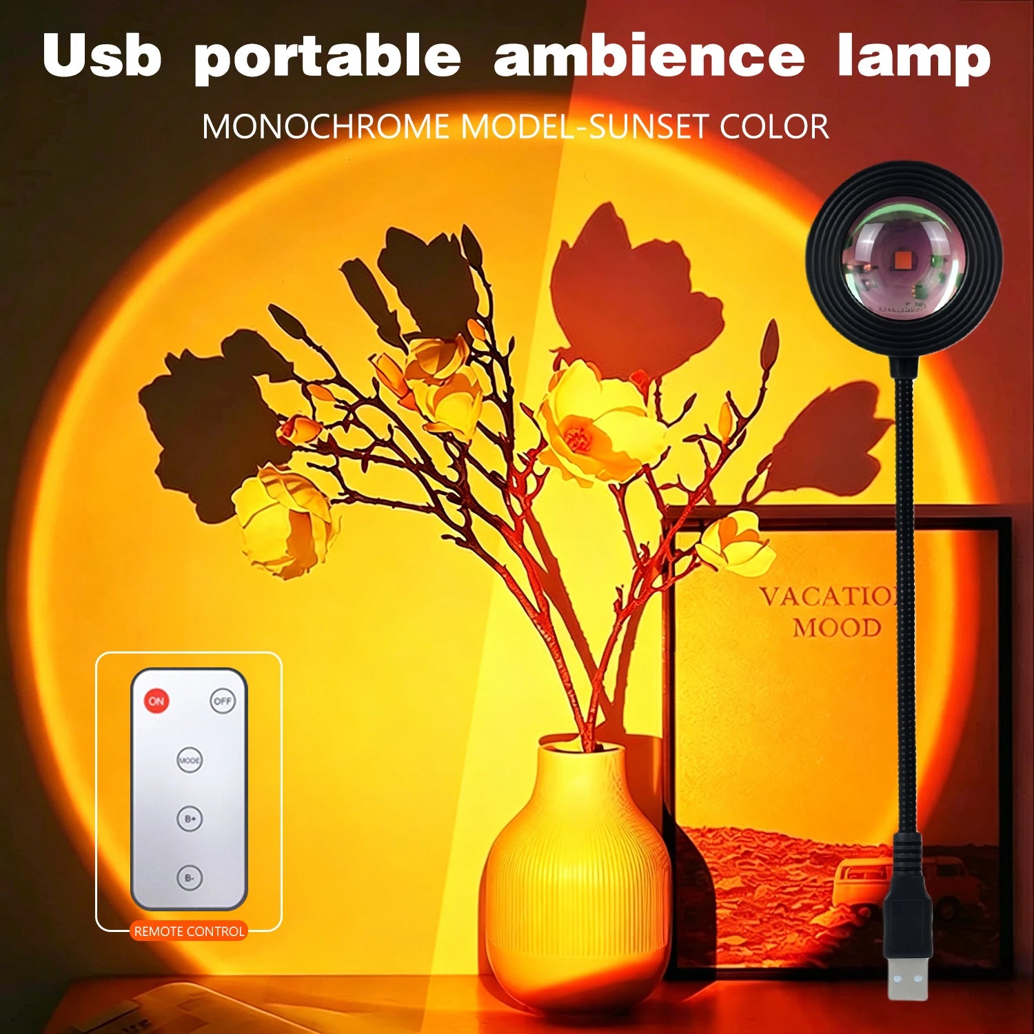 1-Pack Sunset Light, USB Projector Seven-Color Light, Seven-Color Water Ripple Light, LED Projector Night Light, Photo Background Light, Romantic Mood Light, Night Light, Room Decoration, Game Room Sunset Light Background, Ho