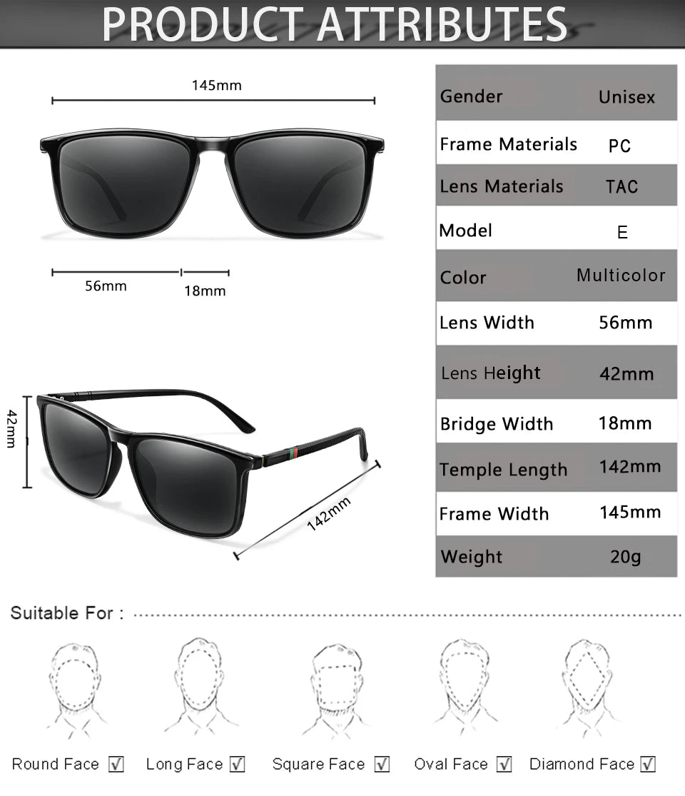 Luxury Square Vintage Polarized Cycling Sunglasses Men Women Fashion Travel Driving Fishing Sun Glasses Male Eyewear UV400