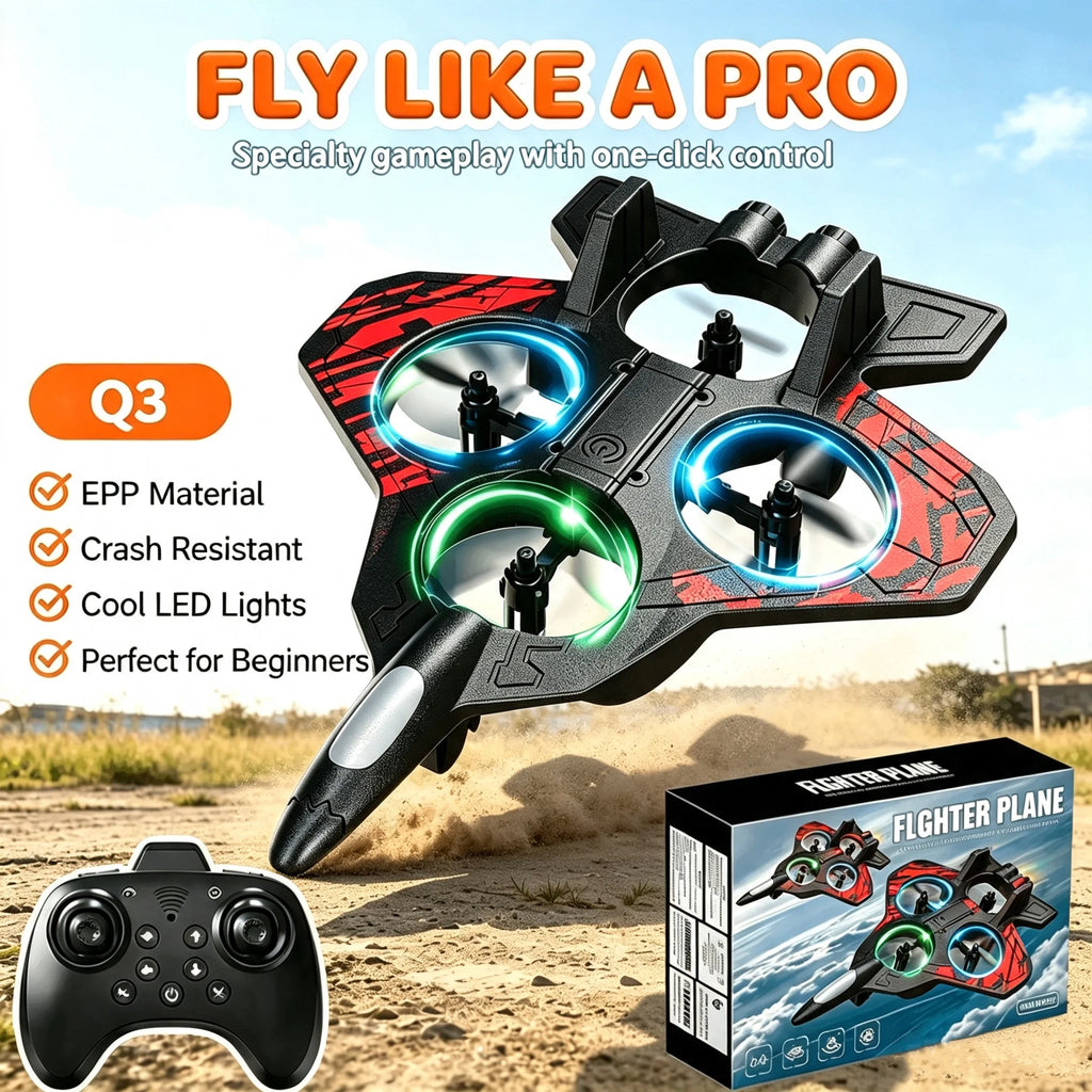 RC Fighter Plane Drone – LED Lights, One-Key Takeoff