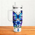 Stained-Glass Butterfly & Floral 40oz Insulated Tumbler