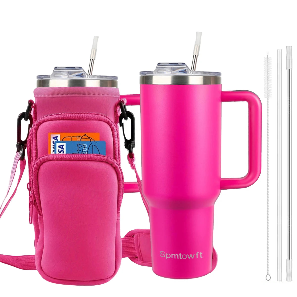 Sports 40oz Tumbler with Handle and 2 Straws, 2in 1 Lid Insulated Water Bottle Stainless Steel for Cold And Hot, Insulated Water Bottle Carrier Bag for Travel Coffee Mug Cup, Perfect for Men And Wowen Gifts