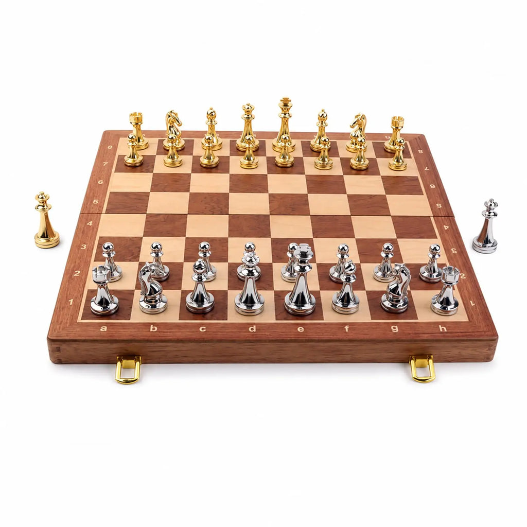 15in Folding Chess Set – Metal Pieces & Wood Board