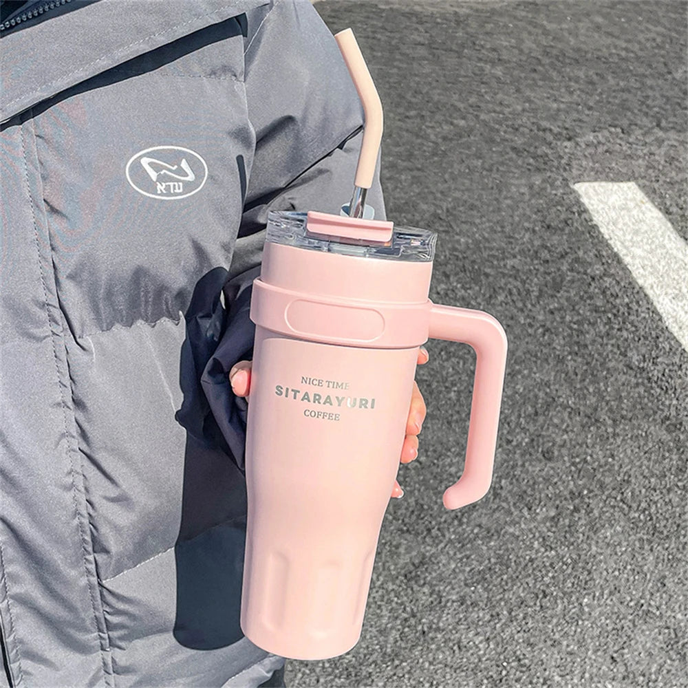 38oz Insulated Tumbler with Handle & Straw – All-Day Cold