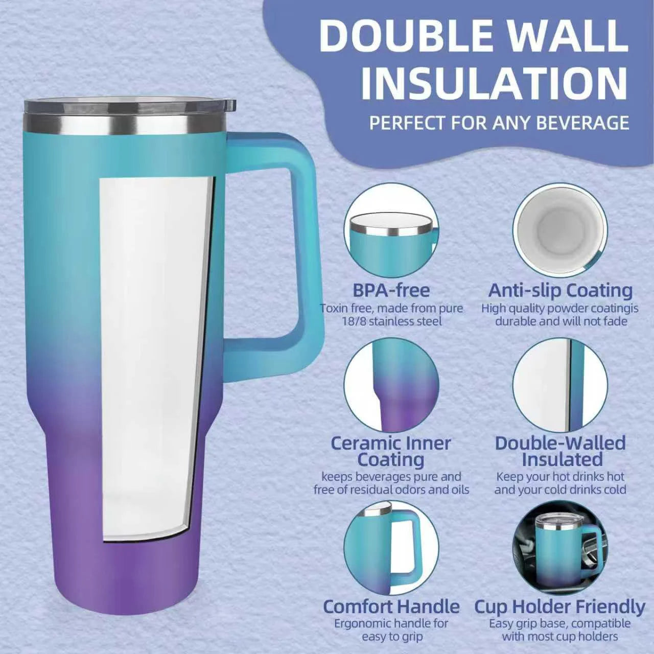 Sports 40oz Tumbler with Handle and 2 Straws, 2in 1 Lid Insulated Water Bottle Stainless Steel for Cold And Hot, Insulated Water Bottle Carrier Bag for Travel Coffee Mug Cup, Perfect for Men And Wowen Gifts