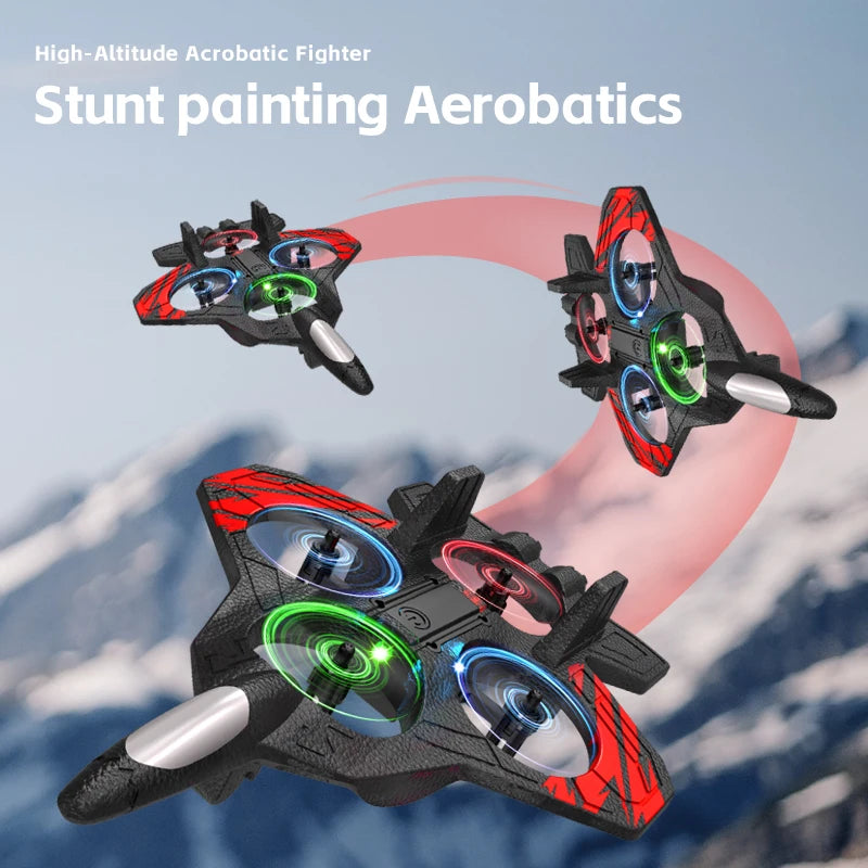 RC Fighter Plane Drone – LED Lights, One-Key Takeoff