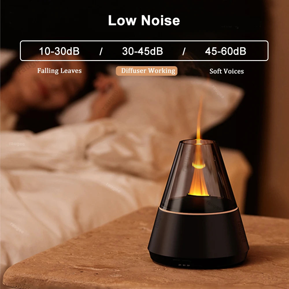 Flame Aroma Diffuser & Humidifier – Mini USB Essential Oil Mist with Night Light