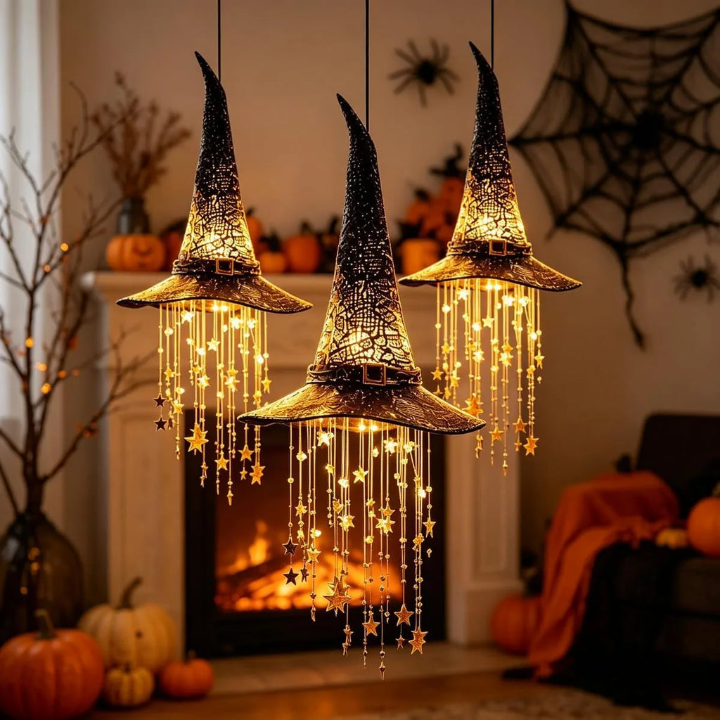Lighted Witch Hat Hanging Halloween Ornament