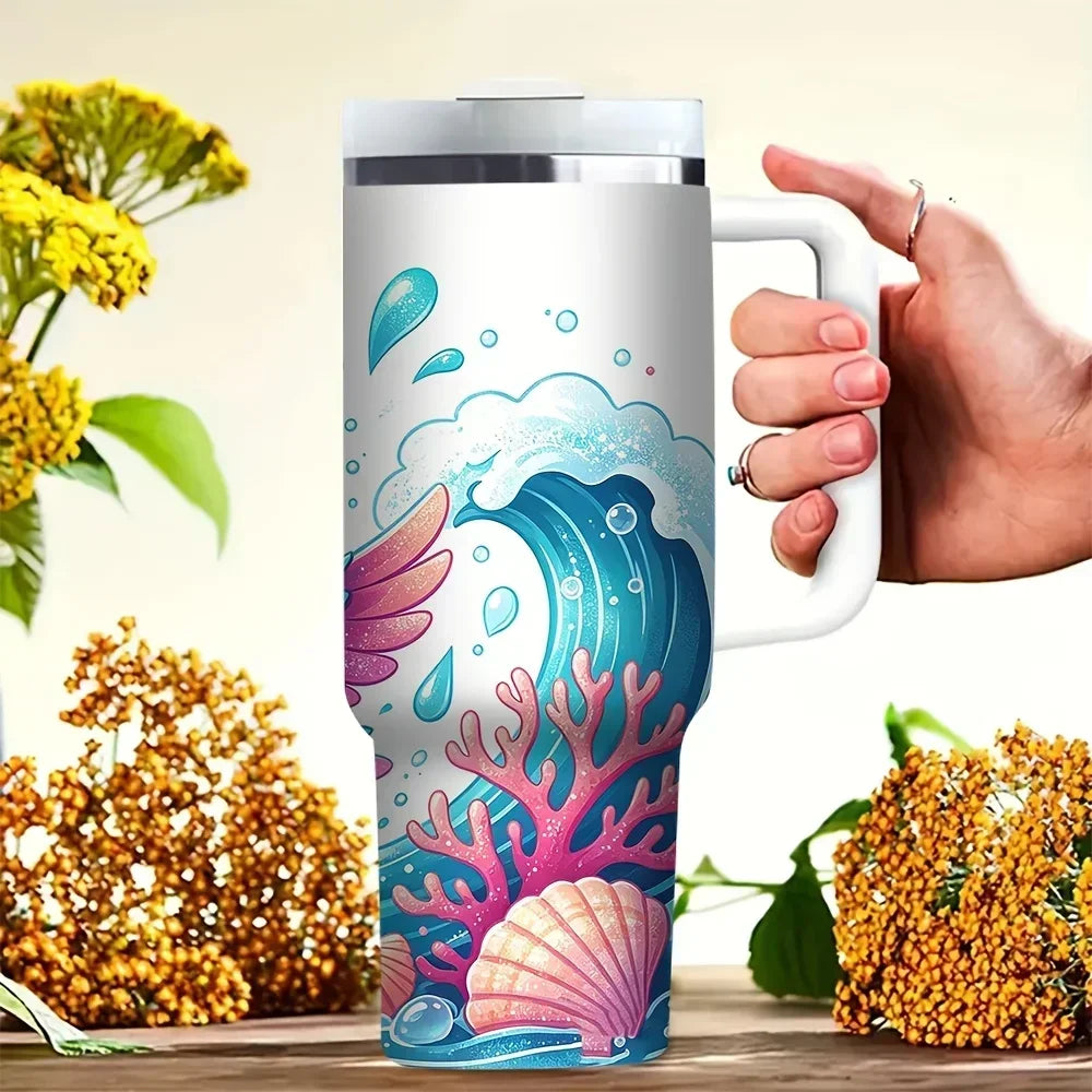 40oz Ocean Wave Print Tumbler with Handle