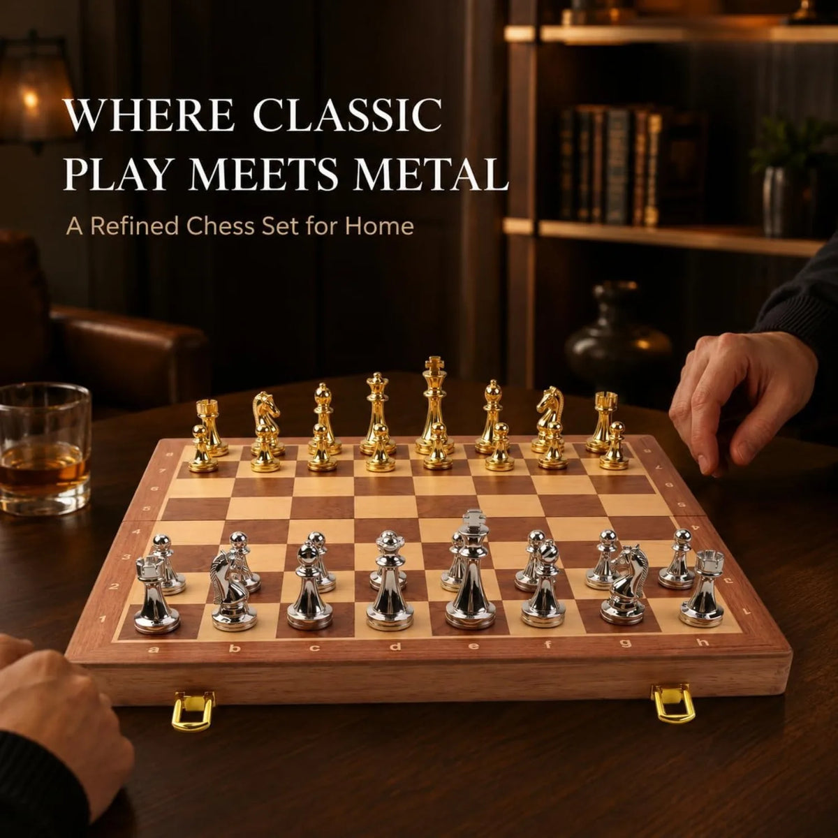 15in Folding Chess Set – Metal Pieces & Wood Board