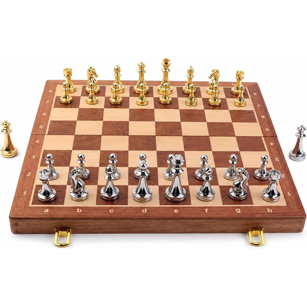 15in Folding Chess Set – Metal Pieces & Wood Board