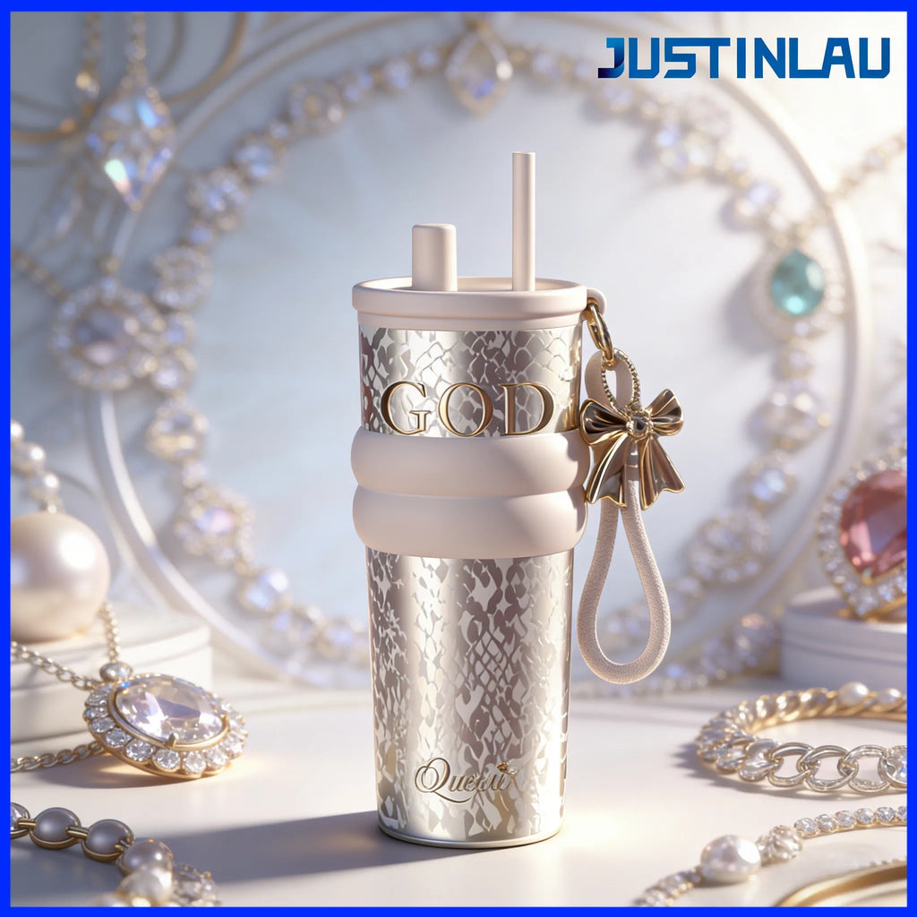 Aurora Goddess Ceramic-Coated Thermos Cup with Strap – 710ml