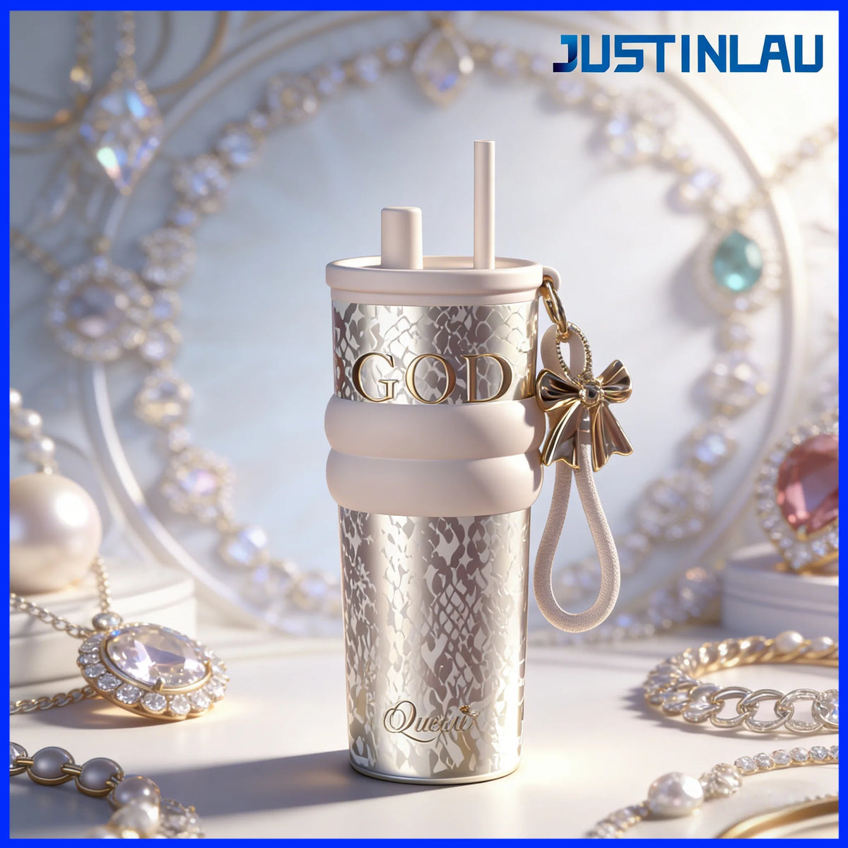 Aurora Goddess Ceramic-Coated Thermos Cup with Strap – 710ml