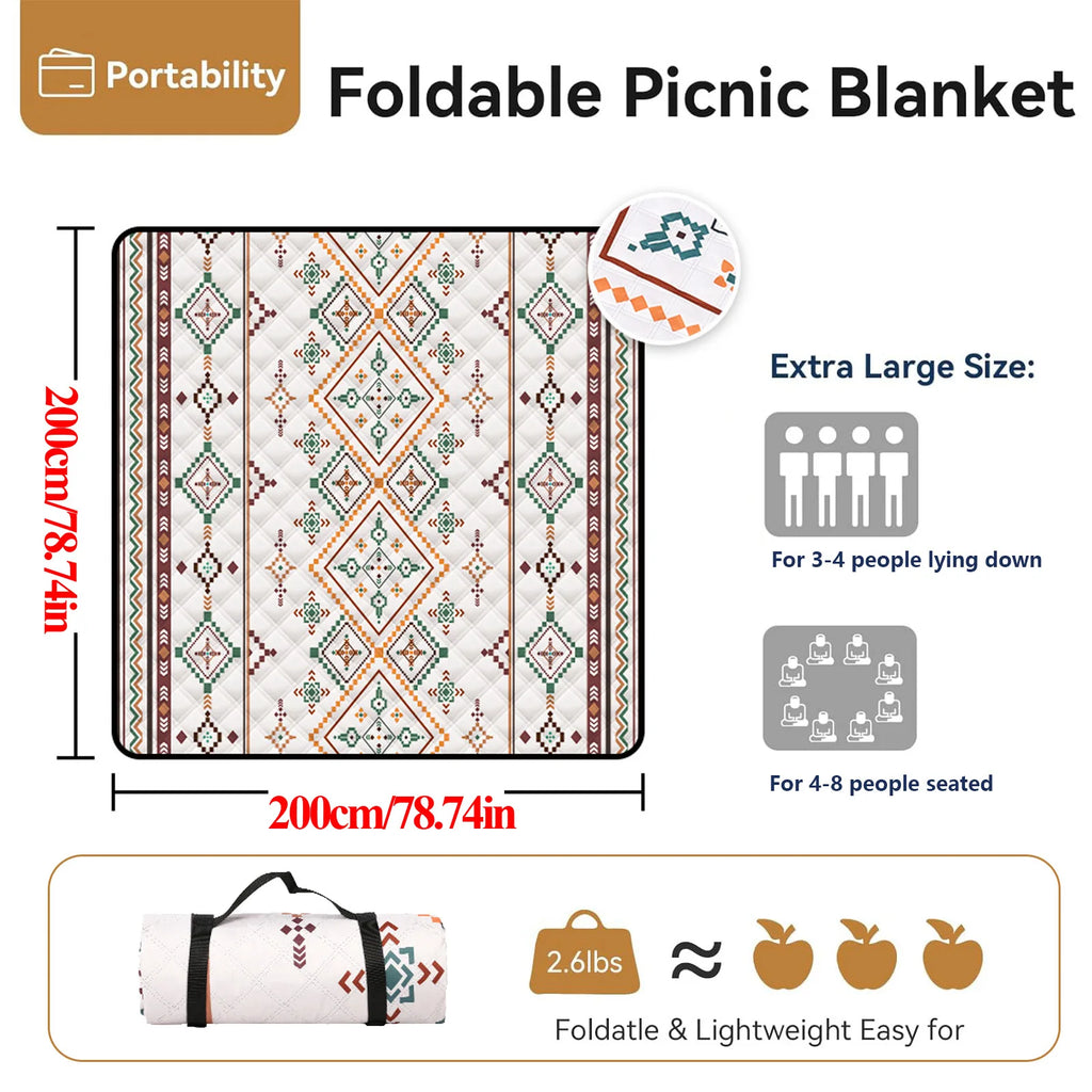 Large Waterproof Picnic Blanket (200x200cm) – Beach & Camping Mat with Carry Handle