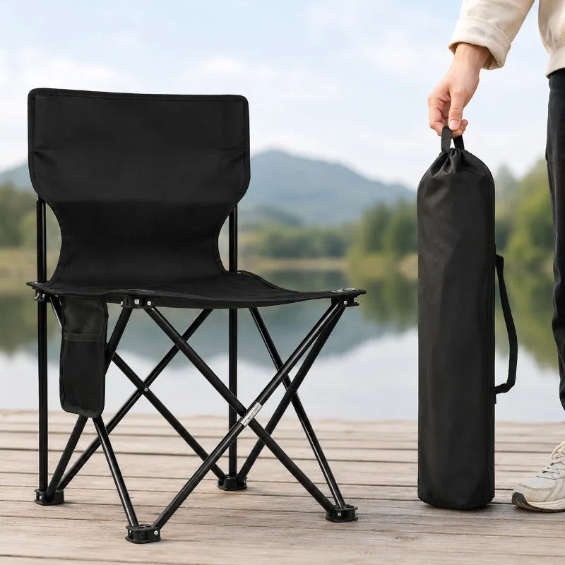 Portable Folding Camping Chair Outdoor Fishing Picnic Beach Chair Oxford Cloth Seat with Side Pocket Lightweight Travel Chair