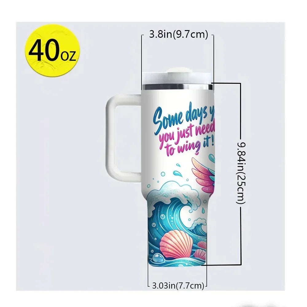 40oz Ocean Wave Print Tumbler with Handle