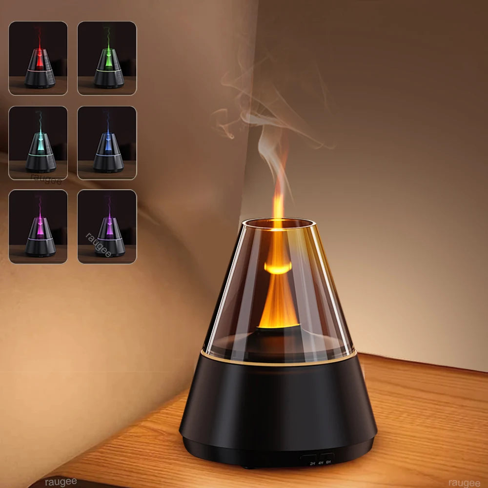 Flame Aroma Diffuser & Humidifier – Mini USB Essential Oil Mist with Night Light