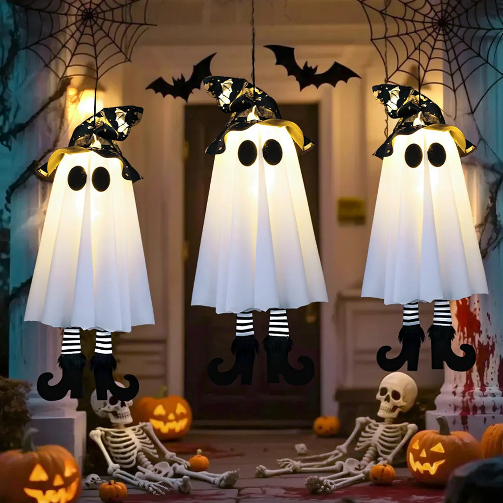 LED Witch & Ghost Hanging Halloween Ornaments