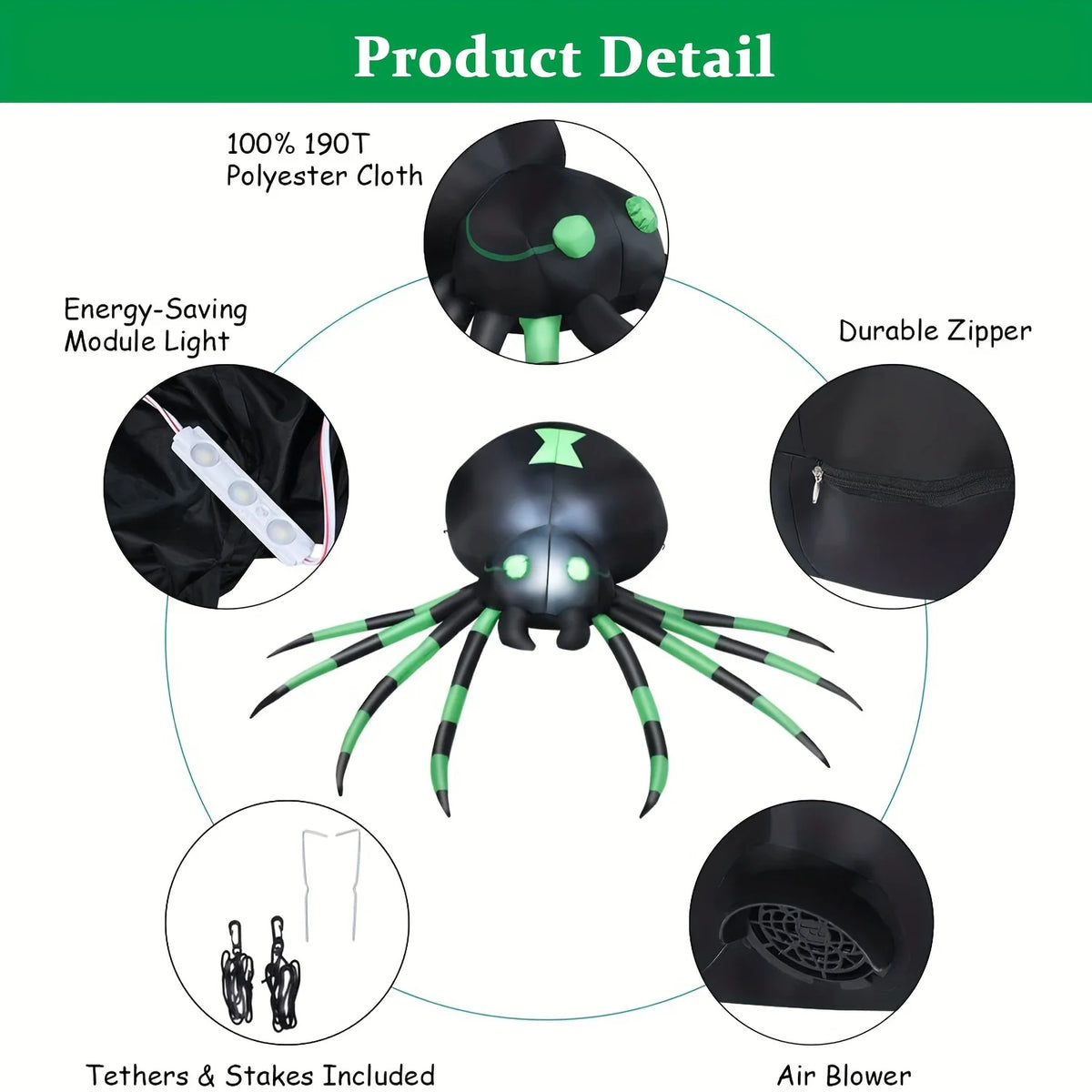 7.2ft Inflatable LED Spider – Halloween Yard Decor