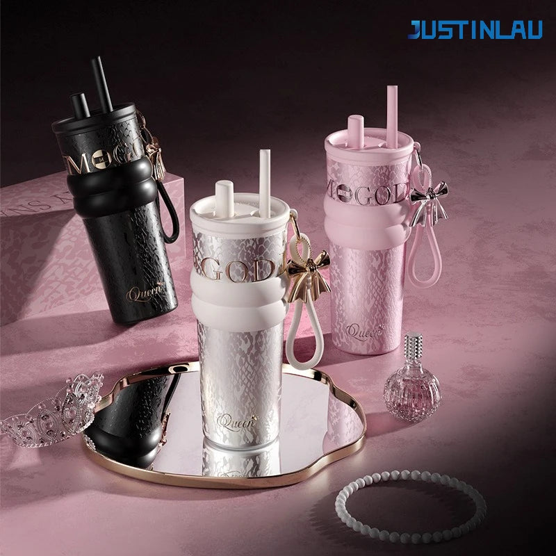 Aurora Goddess Ceramic-Coated Thermos Cup with Strap – 710ml