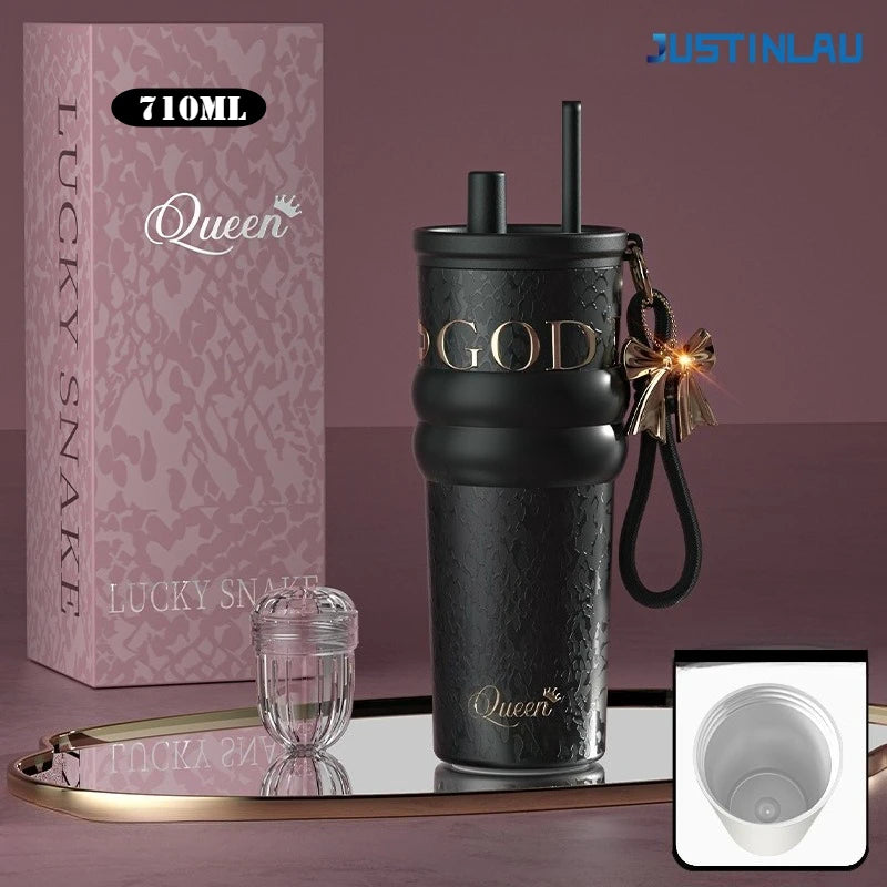 Aurora Goddess Ceramic-Coated Thermos Cup with Strap – 710ml