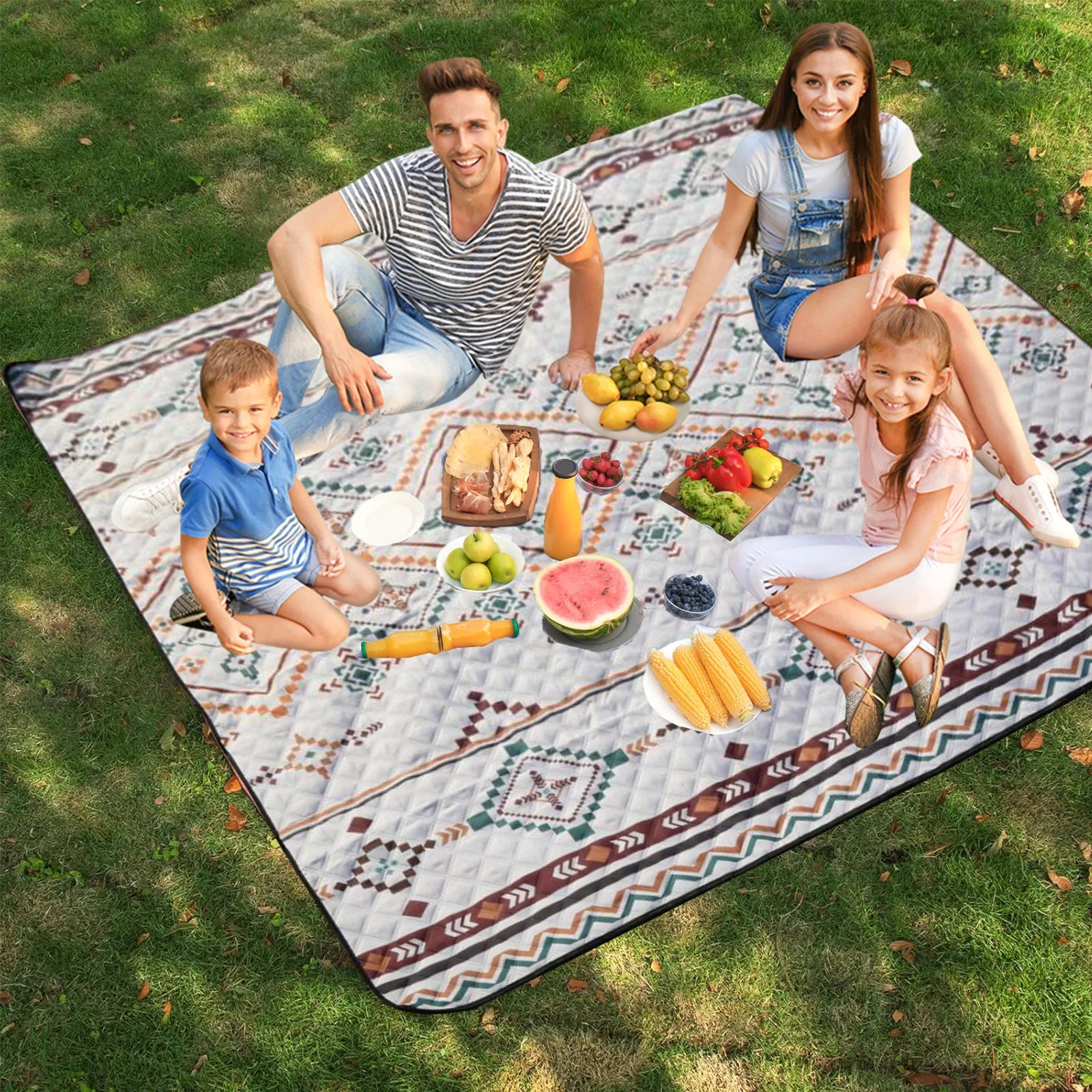 Large Waterproof Picnic Blanket (200x200cm) – Beach & Camping Mat with Carry Handle