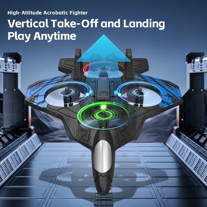 RC Fighter Plane Drone – LED Lights, One-Key Takeoff