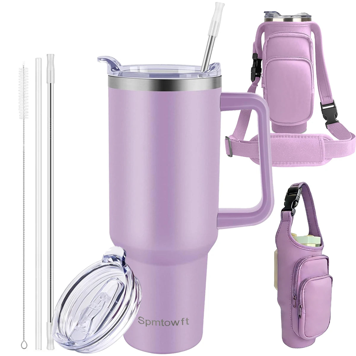 Sports 40oz Tumbler with Handle and 2 Straws, 2in 1 Lid Insulated Water Bottle Stainless Steel for Cold And Hot, Insulated Water Bottle Carrier Bag for Travel Coffee Mug Cup, Perfect for Men And Wowen Gifts