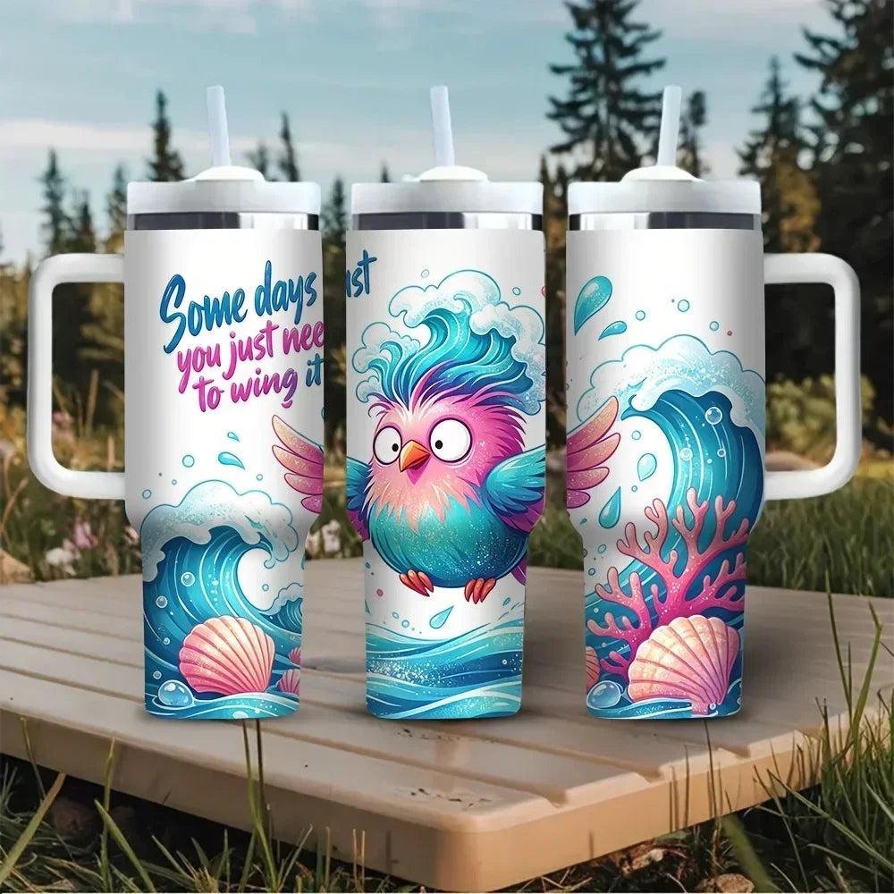 40oz Ocean Wave Print Tumbler with Handle