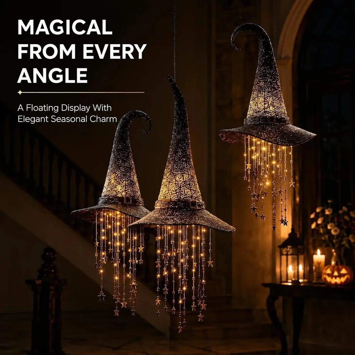 Lighted Witch Hat Hanging Halloween Ornament